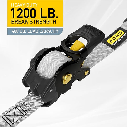AUGO Retractable Ratchet Straps – 1" x 10' – 1200Lb Breakstrength – 4 Heavy Duty Self Retracting Tie Downs with Safety Lock S Hooks, Soft Loops & Storage Bag – for Motorcycle,Tree Stand,Bed,Boat,Cargo