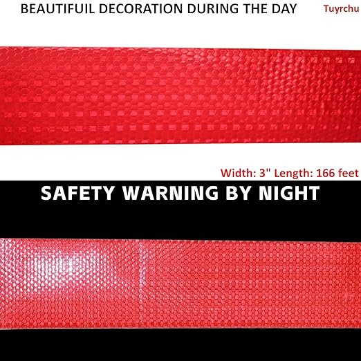 Red Reflective Tape Outdoor Waterproof 3 inch Wide for Automobile, High Visibility Safety Warning Adhesive Stickers Strips (166 feet)