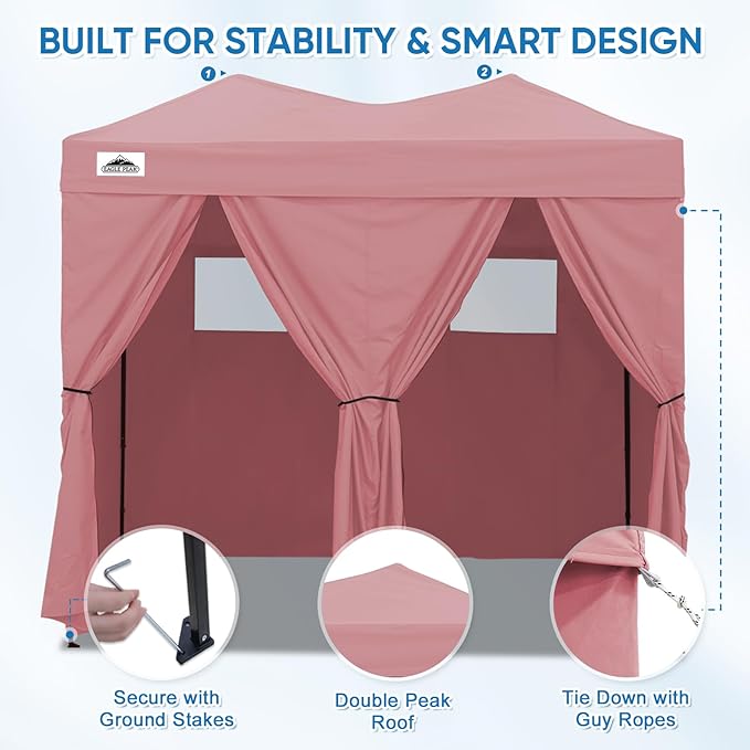 EAGLE PEAK Outdoor Changing Room 8x4, 2 Room Pop Up Portable Changing Room, Sun Shelter, Pop Up Changing Tent for Beach or Pool,Portable Dressing Room for Photoshoots (Pink)