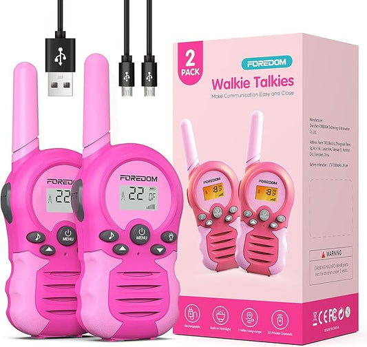 FOREDOM Rechargeable Walkie Talkies for Kids Walkie Talkies Long Range for Boy & Girl Age 3 to 12 Year Old Birthday Toys - 2 Pack