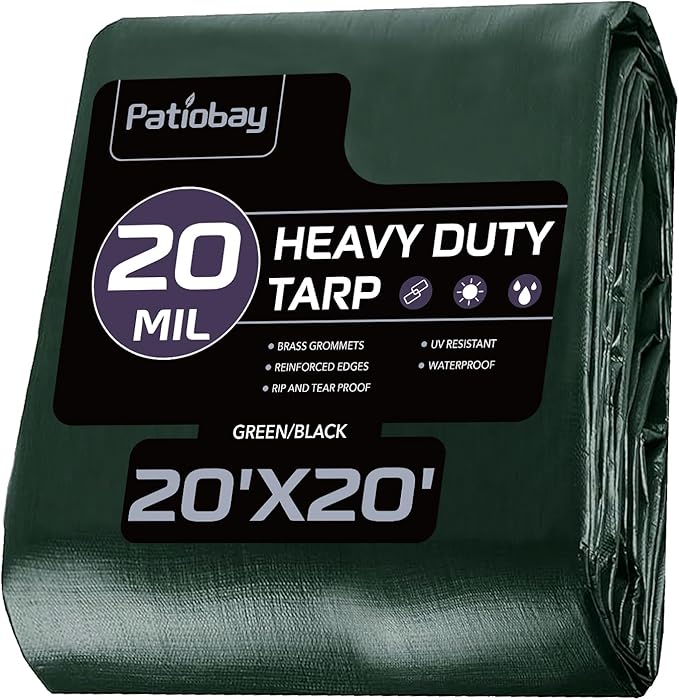 Tarp 20x20 Feet, 20 Mil Large Waterproof Tarps Heavy Duty with Brass Grommets, Thick Plastic Tarp, UV Resistant Tear&Fade Resistant, Reinforced Edges for Outdoor Pool Car Camp Tent