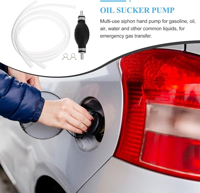 Hand Oil Sucker Pump Manual Siphon for Gasoline Fuel Transfer with One-way Valve Rubber Bulb Design for Fish Tank Water Petrol Oil and Emergency Use