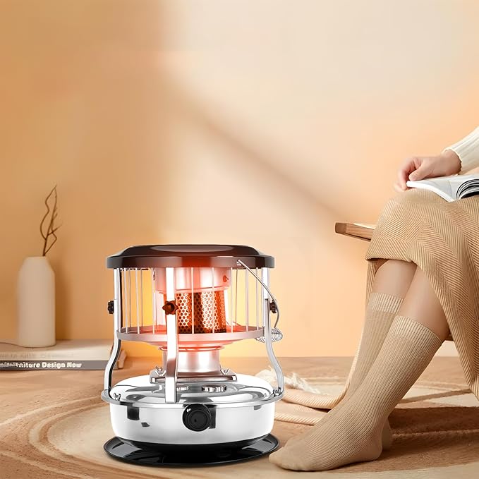 Indoor & Outdoor Kerosene Heater, Radiant Heating, Portable Non-Electric 9000 BTU Kerosene Stove for Camping, Hunting, Cooking (White)