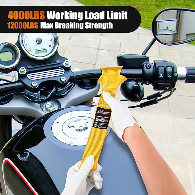 Nilight Soft Loop 1.7”×17" Motorcycle Tie Down Straps Heavy Duty 12000Lbs Max Break Strength for Securing ATV UTV Kayak Moving Cargo (8PK-Yellow)