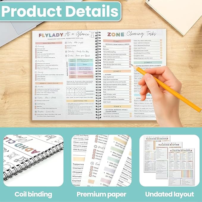 8.5x11 Inch Adhd Cleaning Planner, Daily Cleaning Schedule & Checklist, Cleaning Planner For Adults Women