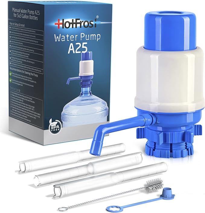 Manual Water Pump for 5 Gallon Bottle – Universal Fit for Crown Top and Screw Top Jugs - Adjustable Tubs, Protective Spout Cap, Cleaning Brush, BPA-Free Food-Grade Materials – 5 Gallon Water Pump