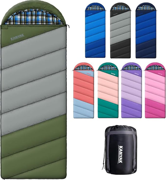Cotton Flannel Lined Sleeping Bag for Adults Teens Kids, Cold Weather & Warm, 3 Seasons, Lightweight Compact Camping Essentials Equipment, Hiking, Outdoor, Travel