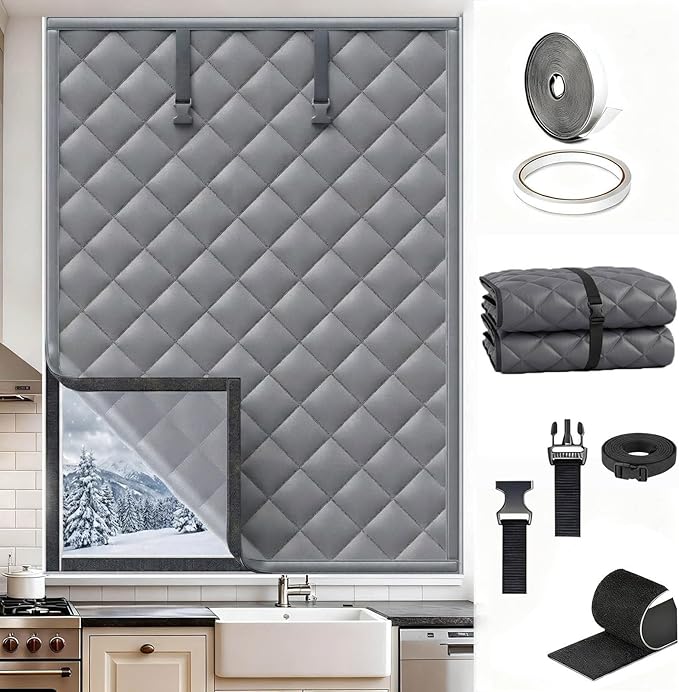 Window Insulation Kit for Winter, Thermal Curtain with Heavy Cotton Oxford Cloth, 20"28"32"36"48"72" Cold Weather Insulated Window Cover for Bedroom RV Attic to Keep Heat Warm(Gray,30x87in)