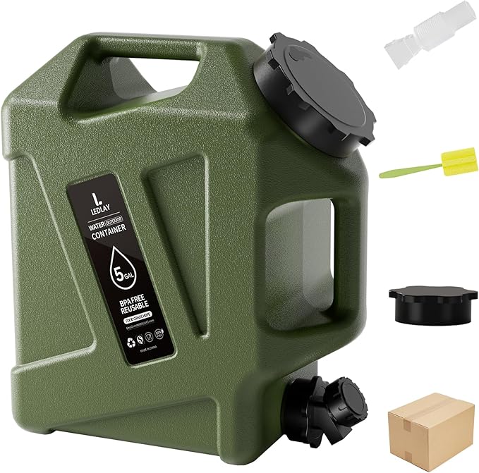 5GAL Camping Water Jug, Portable Water Storage Container with Spigot, Leak-Proof Lid & Dual Handles, Outdoor Water Tank for Camping, RV, Emergency Preparedness