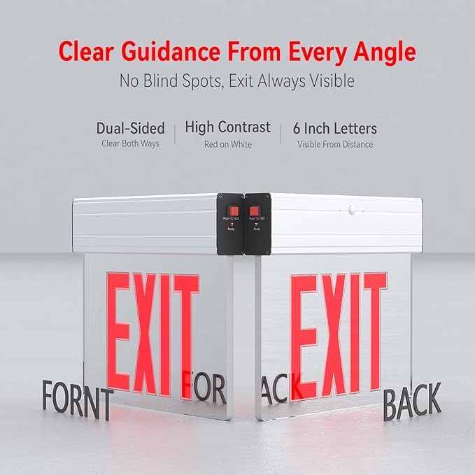 LEONLITE LED Edge-Lit Exit Sign, Aluminum Housing Emergency Exit Light with Battery Backup, UL Listed, Double-Sided Acrylic Panel, 120/277V, Multiple Mounting for Commercial Use, Red, Pack of 4