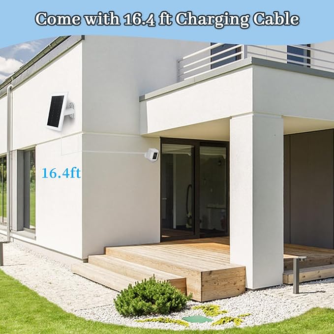 Ring Camera Solar Panel Charger, 5V 3.5W Solar Charger Compatible with Ring Spotlight Cam/Stick Up Cam Battery Outdoor Wireless Surveillance Camera, 16.4ft Cable (White, 1 Pack)