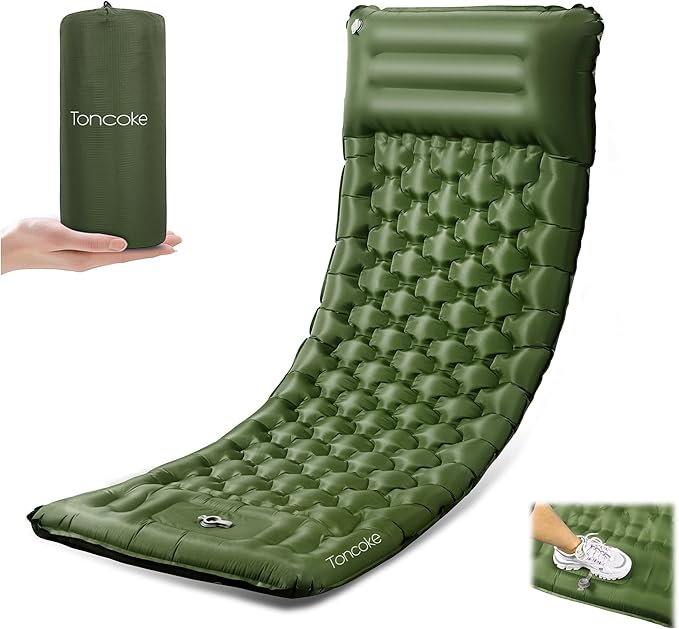 Sleeping Pad, 4.7" Extra-Thick & Ultralight Inflatable Camping Mat with Pillow, Built-in Foot Pump, Compact for Backpacking, Camping, Hiking, Travel —Military Green