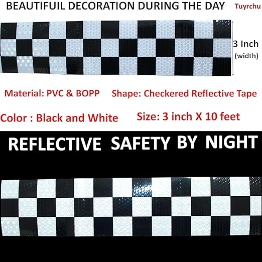 Black White Reflective Tape Outdoor Waterproof 3 inch X 10 feet, High Visibility Hazard Conspicuity Safety Industrial Marking Tape