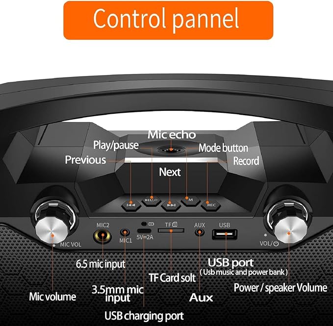 Hotec Wireless Bluetooth Portable PA Speaker System, Powerful Bluetooth Karaoke Machine with Dual Wireless Microphones for Karaoke, Wedding, Party, Teaching, Lecture, Church, Outdoor Indoor Activities
