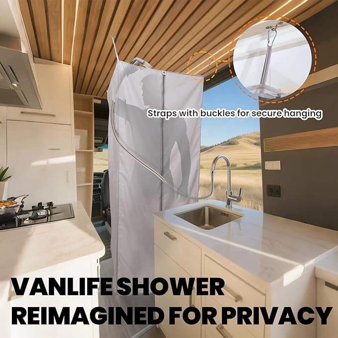 Camper Van Shower Curtain 72in Height, RV Hidden Shower Privacy Curtain with Magnetic Stickers, Interior Shower Curtain for Bench Shower, Collapsible Square Shower (22" W x 72" H)
