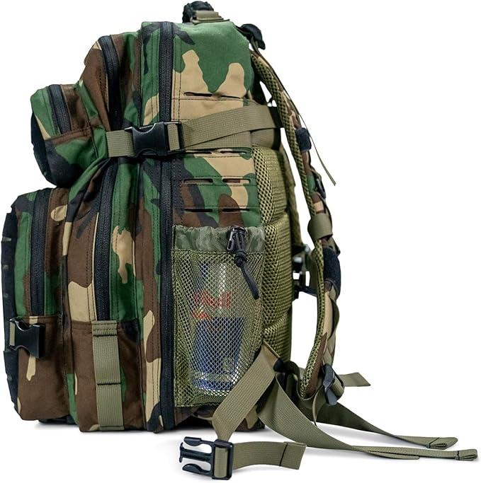 Combat Iron 35L Military Tactical Backpack for Men & Women, Molle Daypack Bug Out Bag, Hiking, Camping, Travel Rucksack with Bottle Holder, Woodland BDU Camo