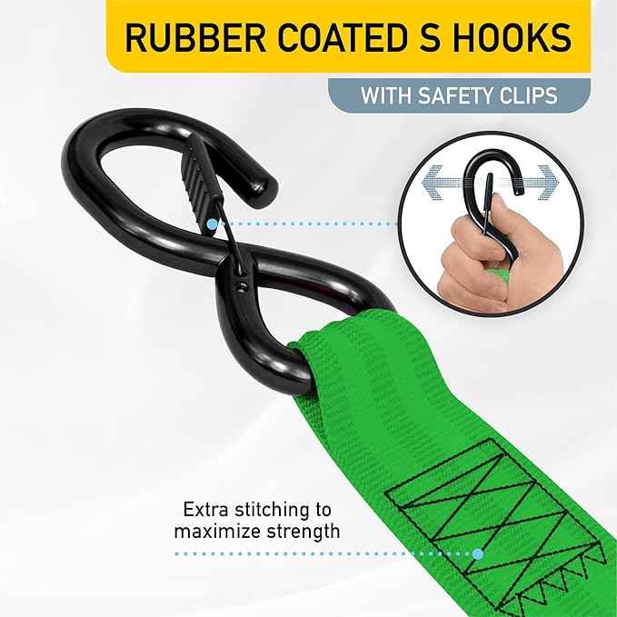 AUGO Retractable Ratchet Straps | 2 Heavy Duty Ratchet Straps Self Retractable Tie Downs with Soft Loops & Storage Bag for Motorcycle, Truck, Trailer, Cargo Van | 3000 Lb Break Strength 2” x 10’