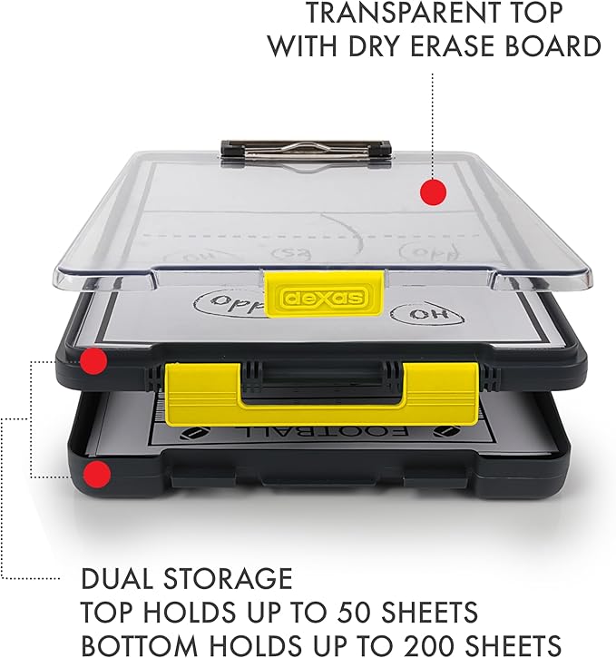 Dexas Clearview Clipcase Clipboard, 13.75 x 9.5 in, Gray/Yellow. See Papers Clearly Outdoors, Stay Organized & Dry. Ideal for Coaching, Teaching, homeschooling, Art, Trades & Medical pros(Pack of 6)