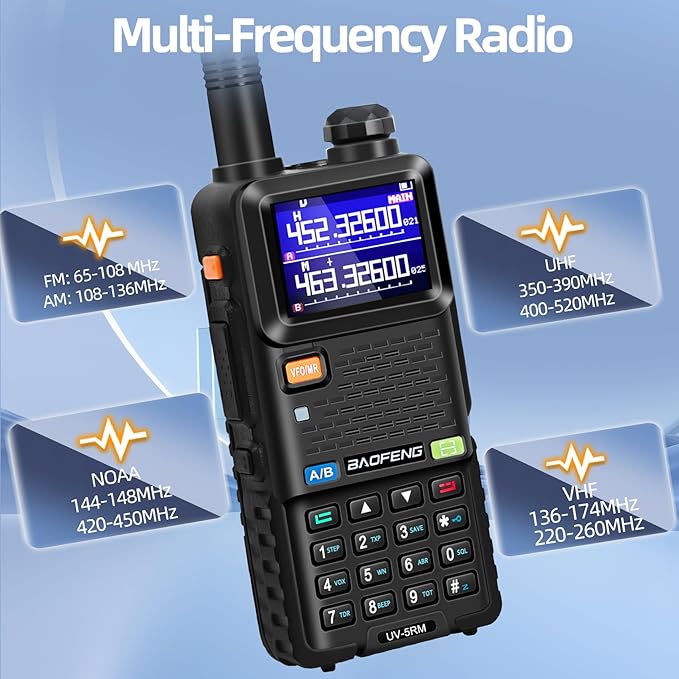 BAOFENG UV-5RM Radio-10W Handheld Radio Multi-Frequency Two Way Radio for Adults, Long Range Portable Ham Radio with 2500 mAh Type-C Charging Battery & Copy Frequency 999CH (1 Pack)