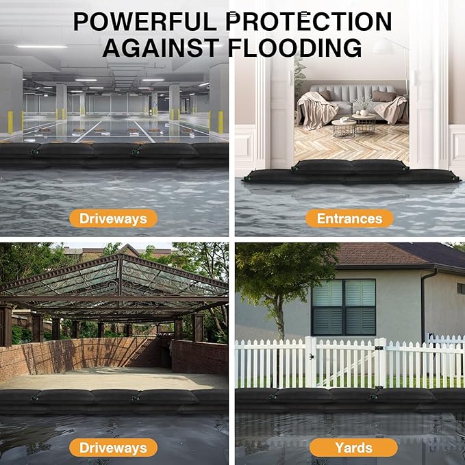 MFR Water Activated Flood Bags for Flooding, Home, Doorway, Driveway, Garage Sandless Sand Bags for Anti Flood Barrier 2ft x 1.3ft, 6-Pcs