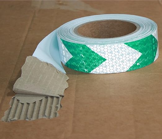 Green and White Reflective Tape Outdoor Waterproof 1 inch X 166 feet, High Visibility Conspicuity Safety Industrial Marking Tape