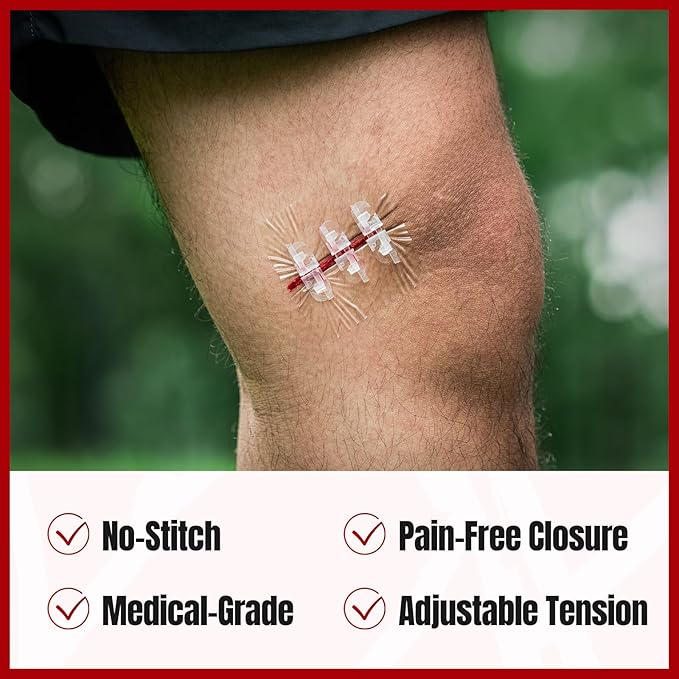 RHINO RESCUE Wound Closure Kit, 3 Types Butterfly Bandages with Bandages, Triple Antibiotic Ointment, Wound Closure Strips, Stitchless & Painless Stitch Zip Laceration Closure First Aid Kit