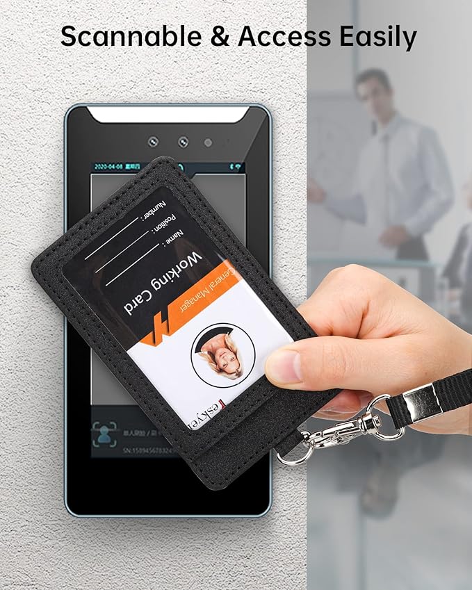 Teskyer Badge Holder with Lanyard, Leather ID Name Badge Card Holder with Lanyard for ID Badges, Vertical, Starry Black
