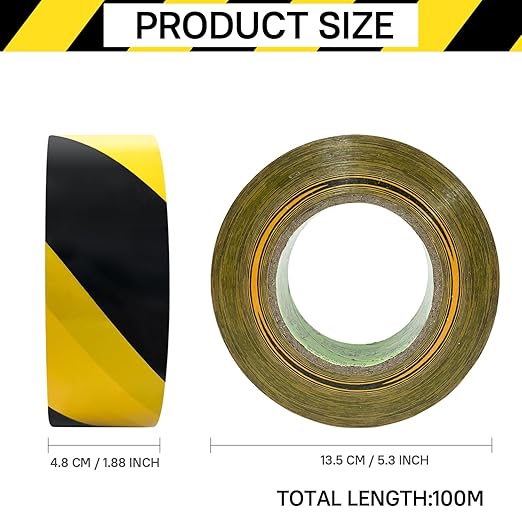 328 FT Black & Yellow Hazard Tape Warning Safety Stripe Tape for Floor Marking,Strong Adhesive Wear Resistance Warterproof Caution Tape Roll Ideal for Walls, Floors, Pipes and Equipment