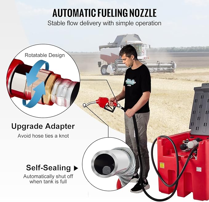 VEVOR Portable Diesel Tank, 116 Gallon Capacity & 10 GPM Flow Rate, Diesel Fuel Tank with 12V Electric Transfer Pump and 13.1ft Rubber Hose, PE Diesel Transfer Tank for Easy Fuel Transportation, Red