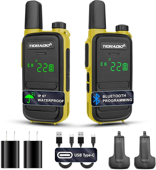 TIDRADIO TD-M11 Walkie Talkies Waterproof IP67 FRS Long Range Two Way Radio with LED Display,NOAA Weather,Walky Talkiy for Industry, Security Work (2 Pack) Yellow ＆ Yellow