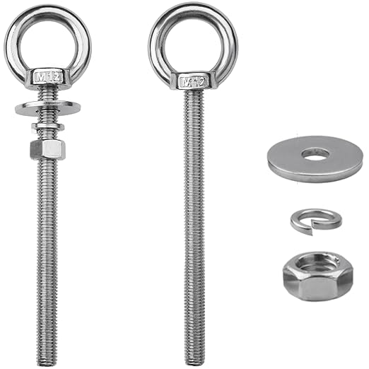 2 Pack M12 Stainless Steel Eye Bolts with Nuts, 1/2" x 6" Long Lifting Ring Eye Bolt， Eye Bolts Heavy Duty for Hang Tie Down Outdoor (2, M12x153mm (1/2"x6"))