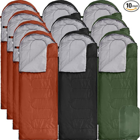 Macarrie 10 Pcs Bulk Sleeping Bags for Homeless Donation Shelter Adults 0 Degree Waterproof Sleeping Bags with Compression Sack for Cold Weather Emergency Hiking Camping Warm