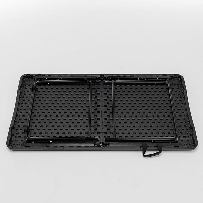 BTEXPERT Fold-in-Half Folding Utility Table 4 Feet Lightweight Height Adjustable Portable Carrying Handle Indoor Outdoor, Picnic Camping Office Home Party Convenient Easy to Clean Store & Care Black