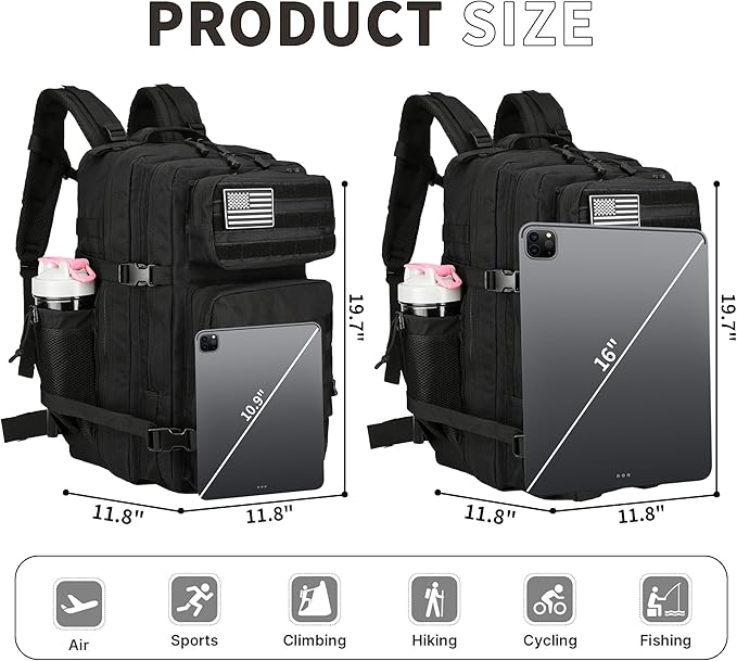 45L Tactical Assault Backpack 3 day assault pack with Molle Waterproof backpack Rucksack for Tactical Backpacks (Black-2)
