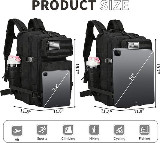 45L Tactical Assault Backpack 3 day assault pack with Molle Waterproof backpack Rucksack for Tactical Backpacks (Black-2)