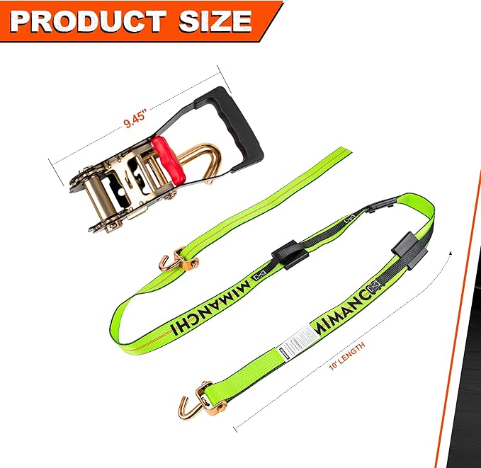 2" x 10'Car Hauler Straps,4Pack,Wheel Strap with Swivel J Hook Idler,Ratchet,Tire Tie Down Straps with 3 Rubber Blocks Use for Car, Truck, ATV, Heavy Duty Vehicle Trailer Tie Down Kit