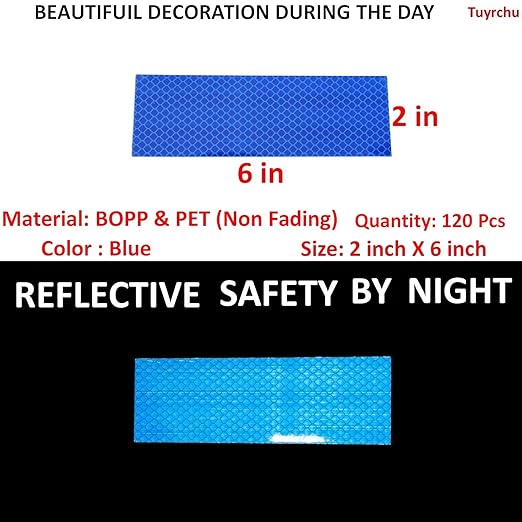 Blue Reflective Stickers 2 inch X 6 inch, Outdoor Waterproof High Visibility Warning Safety Adhesive Reflector Tape (120 Pcs)