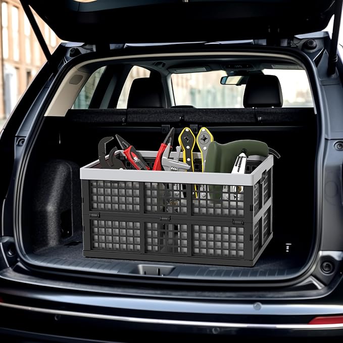 Plastic Collapsible Milk Crates, Collapsible Storage Bins, Foldable Baskets, 42 Liters, Pack of 4 in Black