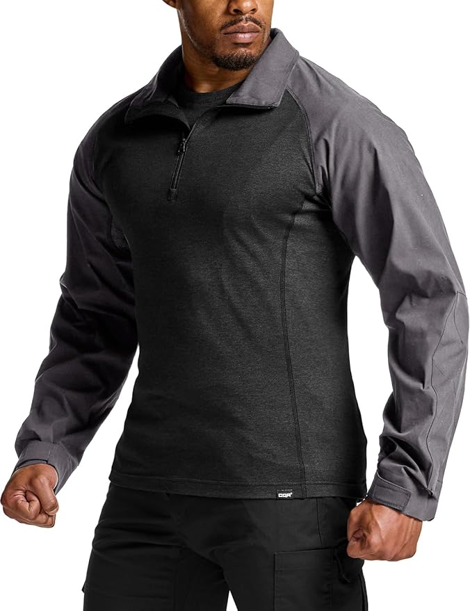 CQR Men's Combat Shirt Tactical 1/4 Zip Long Sleeve Military BDU Shirts Camo EDC Top with Pockets