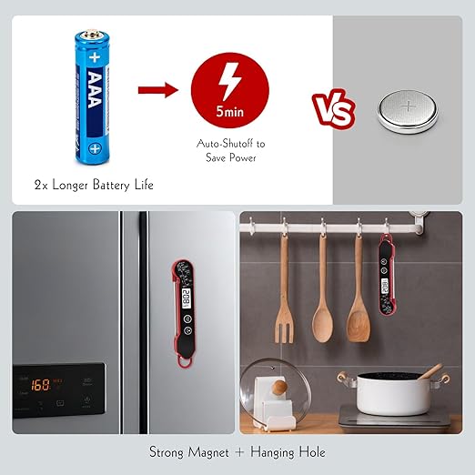 Meat Thermometer Digital with Backlight, Calibration & Hold Function, IP65 Waterproof Food Thermometer for Cooking, Outdoor Grilling, Candy Making