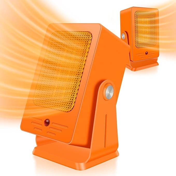 Portable Space Heaters for Indoor Use,Desktop Heater with 900W PTC 2s Fast Heating, 30° Adjustable Angle Design Small Electric Heater Lightweight for Personal, Office,Room,Orange
