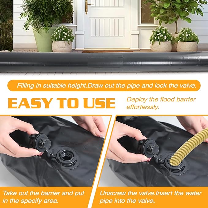 6 Pack PVC Flood Barriers Bags, 72 x 14 Inch Inflatable Flood Barriers for Home Water Barrier Bag Reusable Flood Prevention Barriers Sandbag Alternative for Home Outdoor Flood