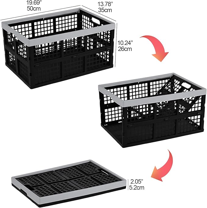 Gloreen 42 L Plastic Folding Storage Crates, Collapsible Crate for Storage, 4-Pack