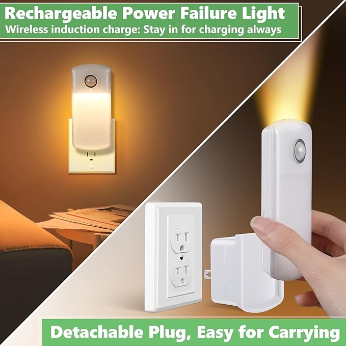 Enhon 2 Pack Emergency Power Failure Night Lights, Motion Sensor Night Light, Automatic Dusk to Dawn, Emergency Lights for Home, Bedrooms, Hallways, Black Outs, Rechargeable