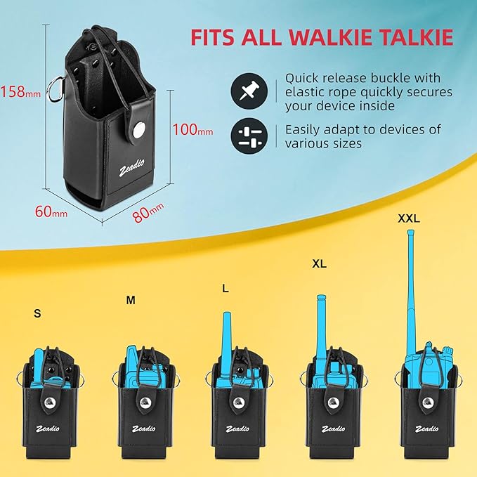 Zeadio Leather Universal Radio Holster, Heavy Duty Radio Pouch Holder with Anti-Sway Radio Strap for Kenwood Motorola Baofeng Two Way Walkie Talkies