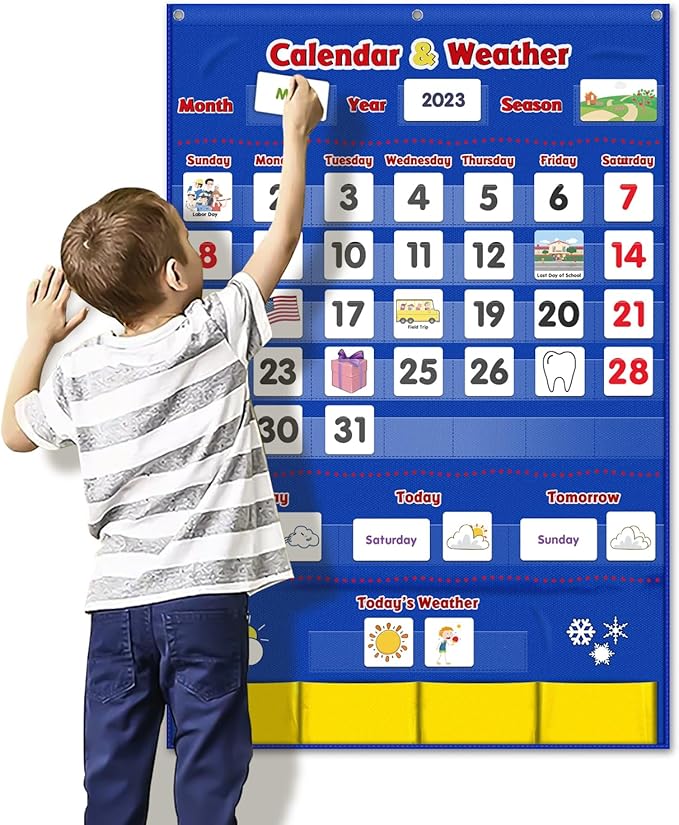 Godery Calendar and Weather Pocket Chart, Classroom Organized Chart, 149 Pieces