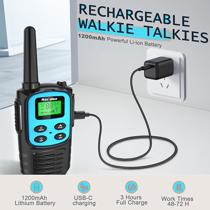 Walkie Talkies Long Range for Adults, Rechargeable Walkie Talkies 6 Pack with 22 FRS Channels, 2 Way Radios, NOAA, Li-ion Battery, LED Flashlight, VOX Gift for Family Camping