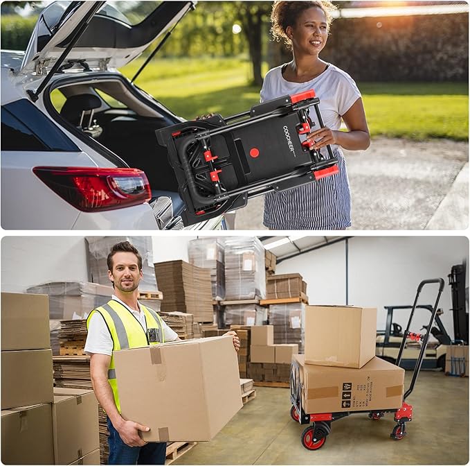 2-in-1 Hand Trucks Dolly, 330Lbs Hand Cart with Basket,Foldable Hand Truck Heavy Duty Dolly with Retractable Handle,Folding Dolly Cart with Wheels,Collapsible Dolly