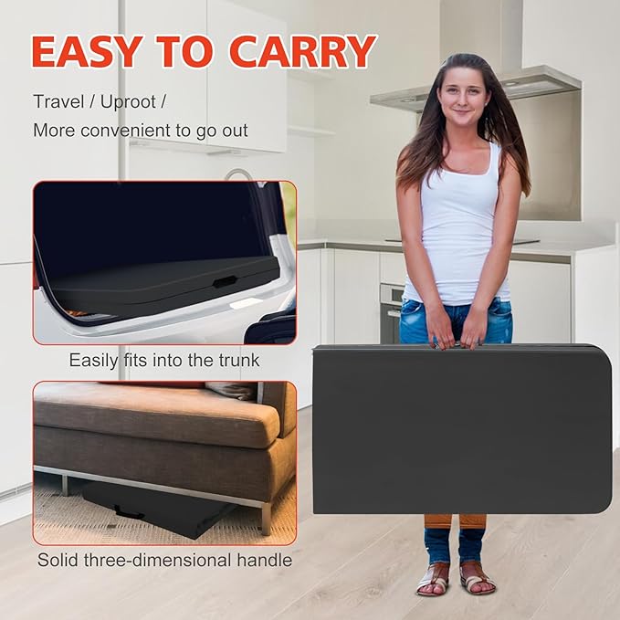 Portable 8Ft Plastic Folding Table, Heavy Duty 8ft Fold-in-Half Table with Carrying Handle, 8' Folding Utility Foldable Table for Picnic Party Camping Kitchen, Indoor/Outdoor (Black)