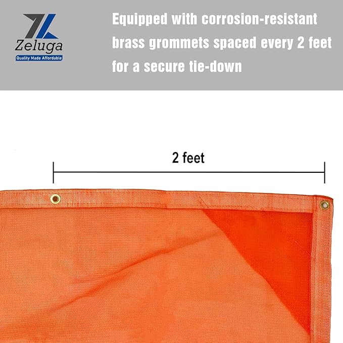 24-552-2020 220GSM Heavy Duty Orange Mesh Tarp - 20' x 20' Reinforced Rip-Resistant Construction Mesh Tarpaulin with Brass Grommets - 12mil Durable Protection for Agriculture, Landscaping